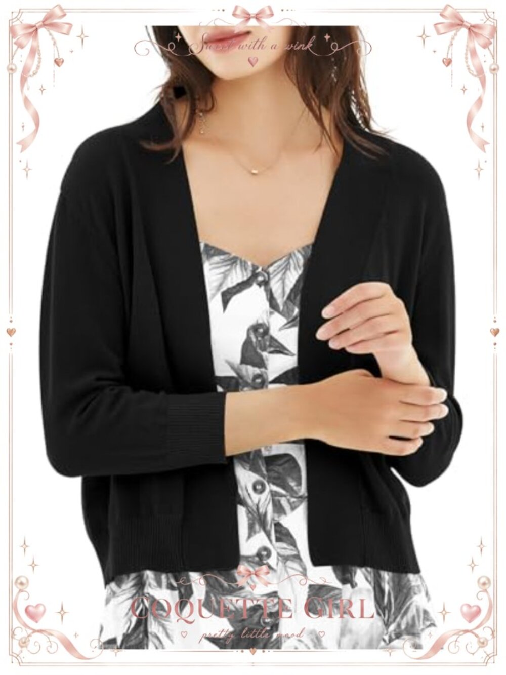 3/4 Sleeve Cropped Open Front Knit Cardigan Bolero Shrug Women Dressy